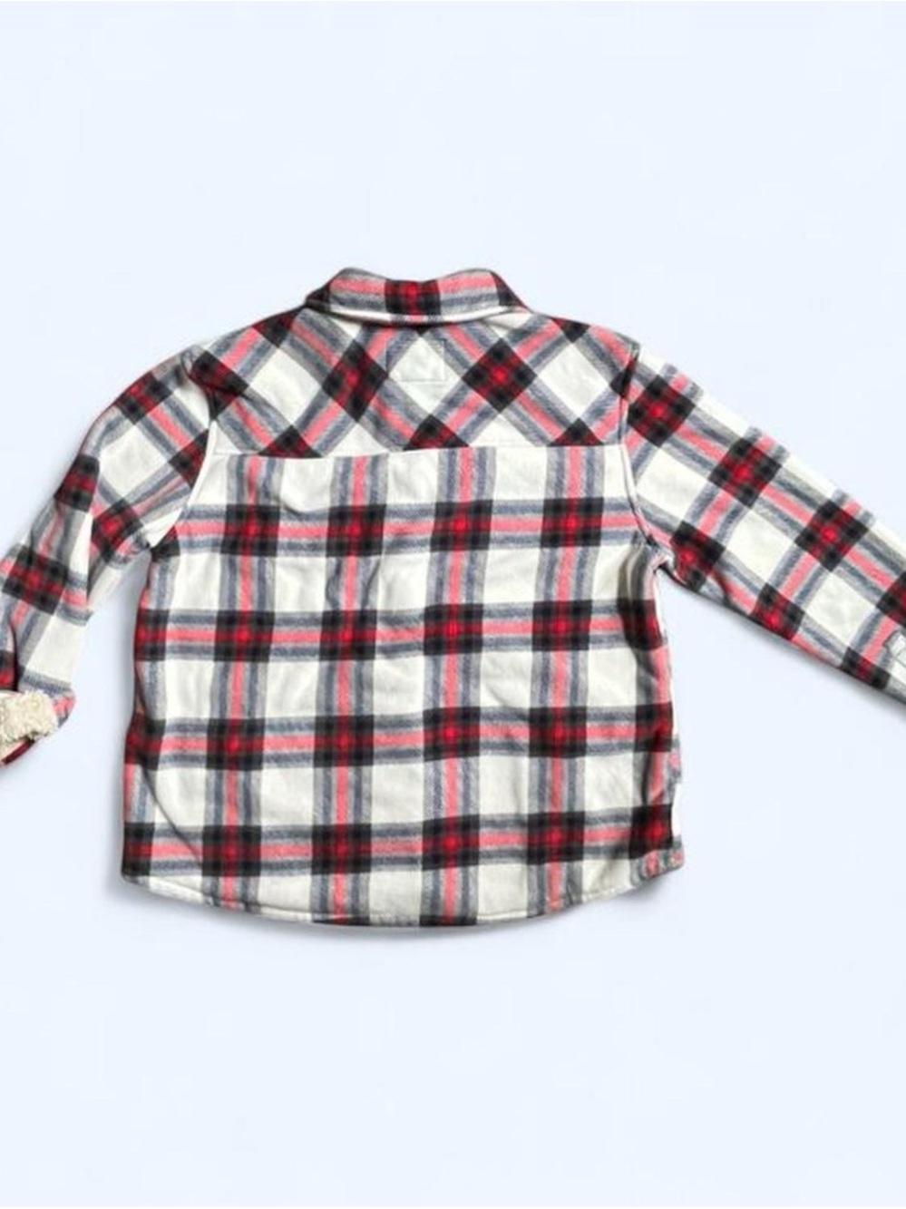 Sage Collective Fleece Plaid Shacket Womens XL White Red Blue Sherpa Lined - Picture 5 of 5